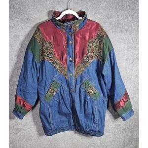 Vintage Two Twenty Denim Tapestry Quilted Lined Chore Coat Womens Size Large